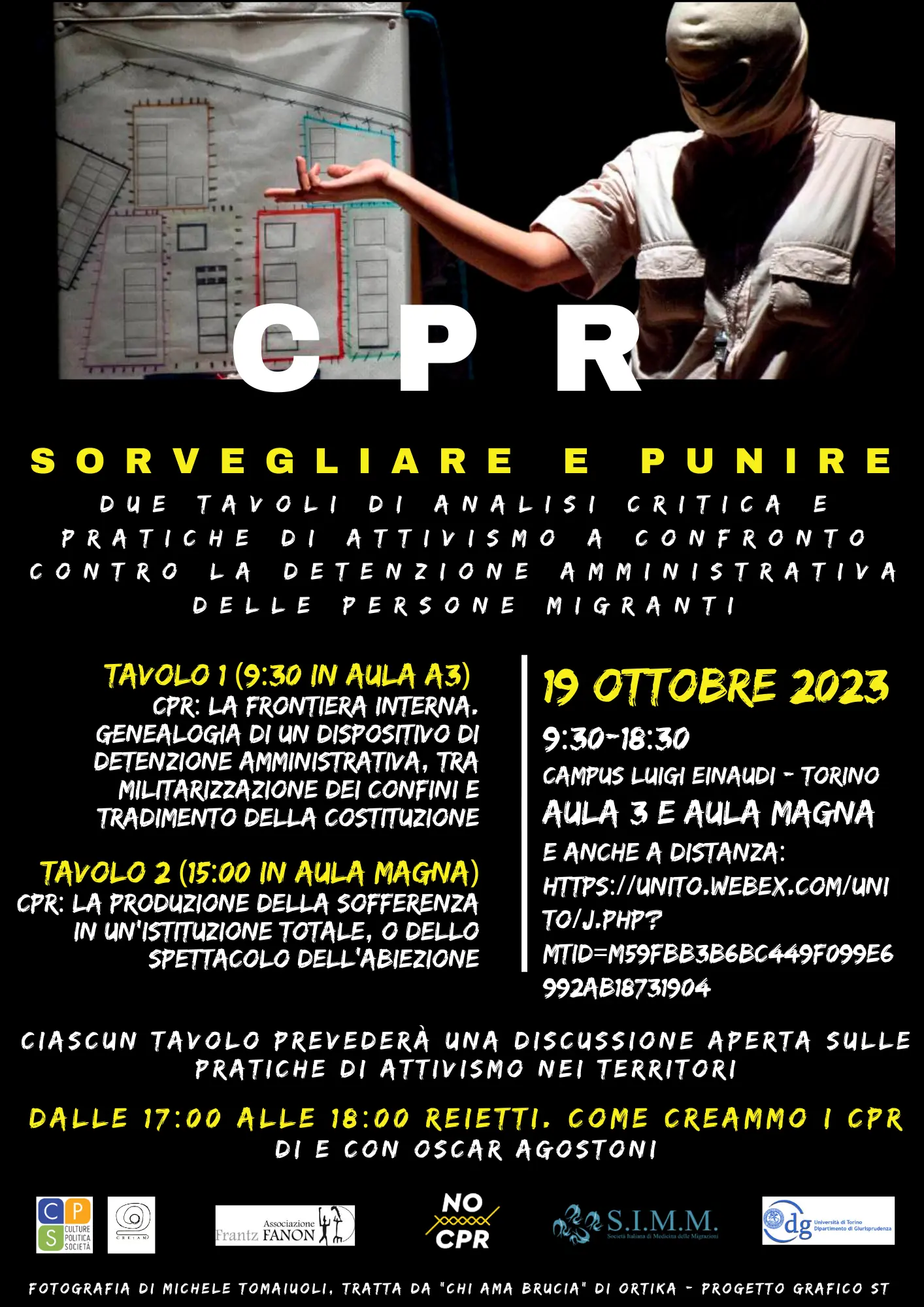 CPR sorvegliare e punire locandina sui tavoli di discussione aperta